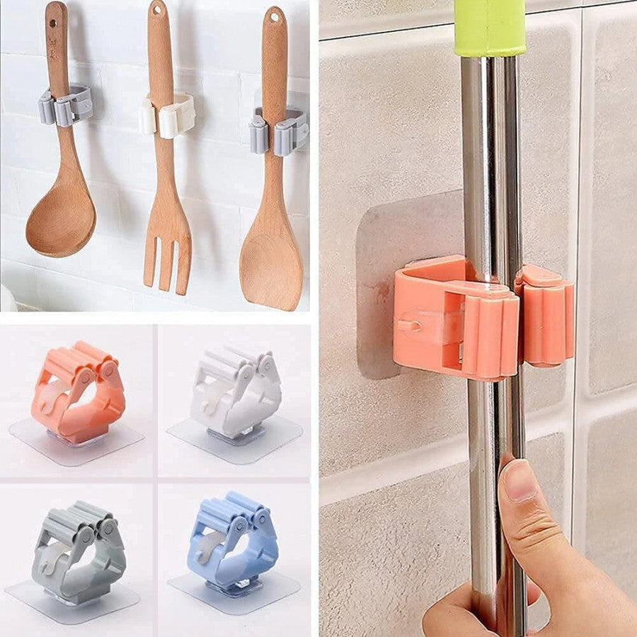 Mop and Broom Self Adhesive Holder Wall Mount Magic Hanger Organizer Cleaning Tools Storage Mop Rack (Random Color)