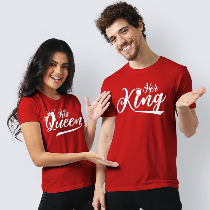 Her King & His Queen Summer Couple Printed T-Shirt