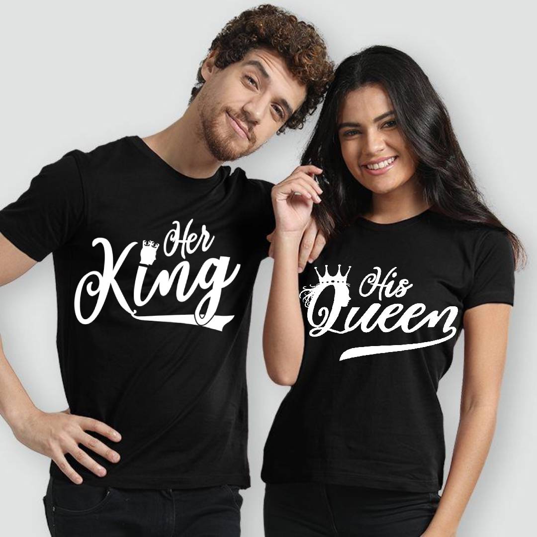Her King & His Queen Summer Couple Printed T-Shirt