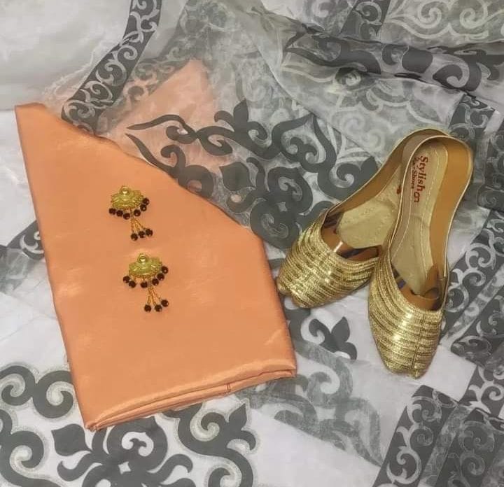 4 pcs Qattan silk suit organza dupata with Khussa