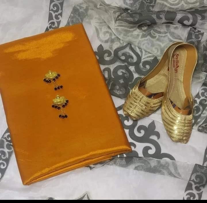 4 pcs Qattan silk suit organza dupata with Khussa