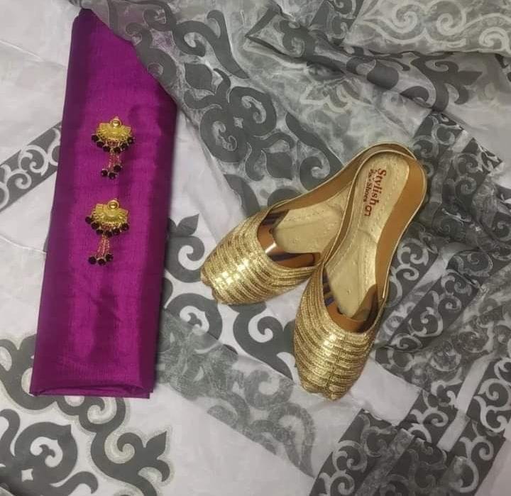 4 pcs Qattan silk suit organza dupata with Khussa