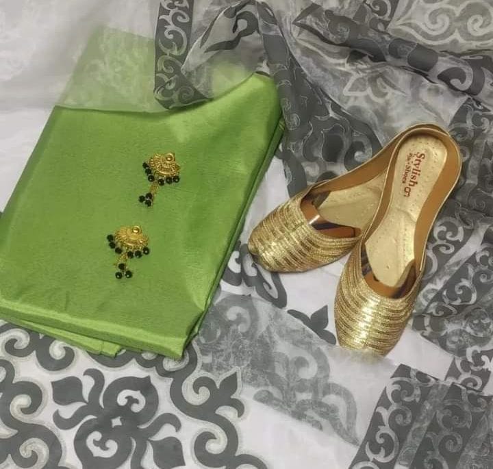 4 pcs Qattan silk suit organza dupata with Khussa