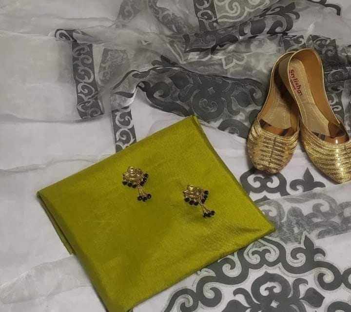 4 pcs Qattan silk suit organza dupata with Khussa