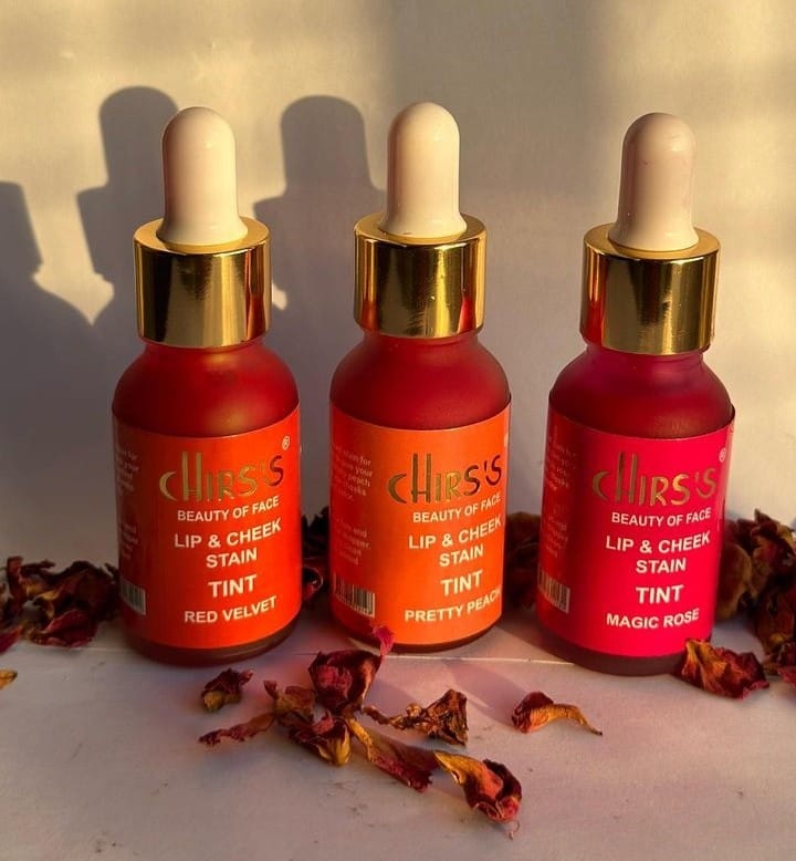 Chirs,s Lips & Cheek Stain Tint -Pretty Peach, Red Velvet, Magic Rose