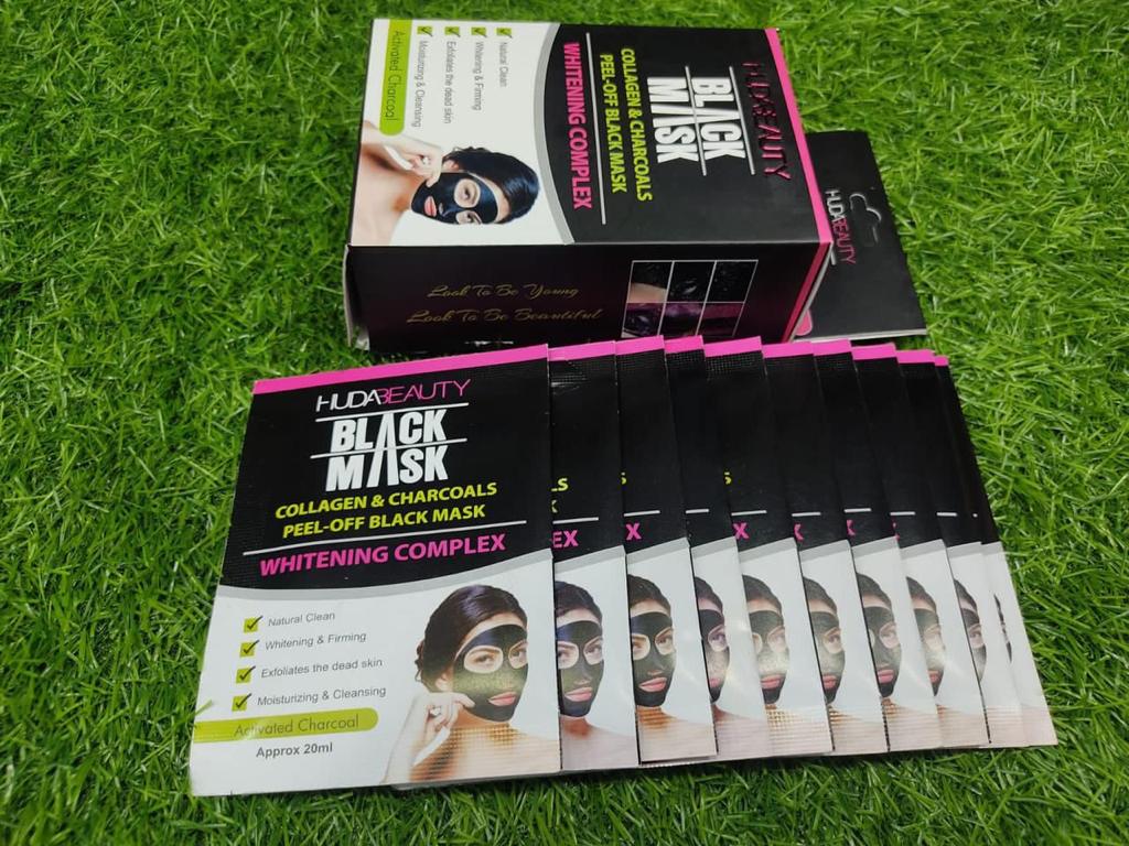 HUDA BEAUTY BLACK MASK COLLAGEN & CHARCOALS-10pcs