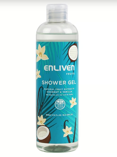 Double the fun with Enliven Coconut & Vanilla and Raspberry & Red Apple Shower Gels 500 ML each