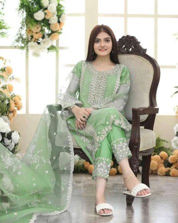 T H A Z A I B💐 Fancy Organza 3pcs dress