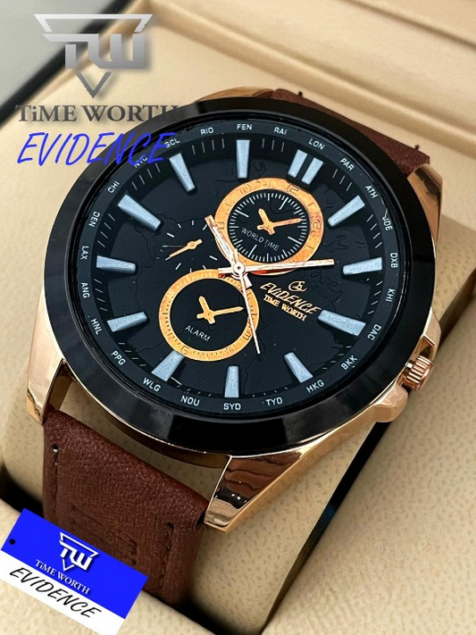 Time Worth Evidence Stylish Brown Leather Strap Watch - Without Box