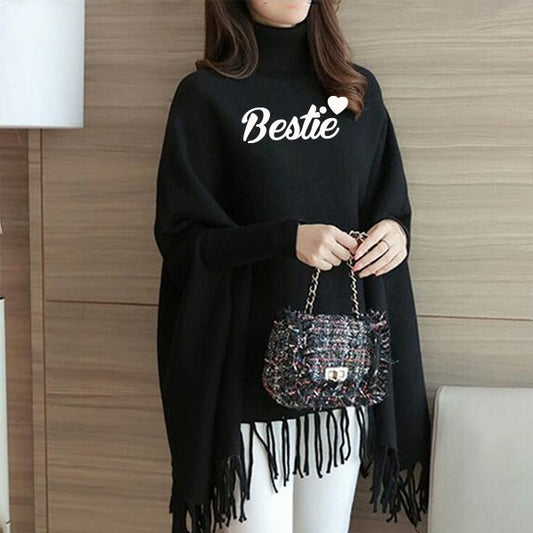 Black Printed Women Poncho ( Free Size)