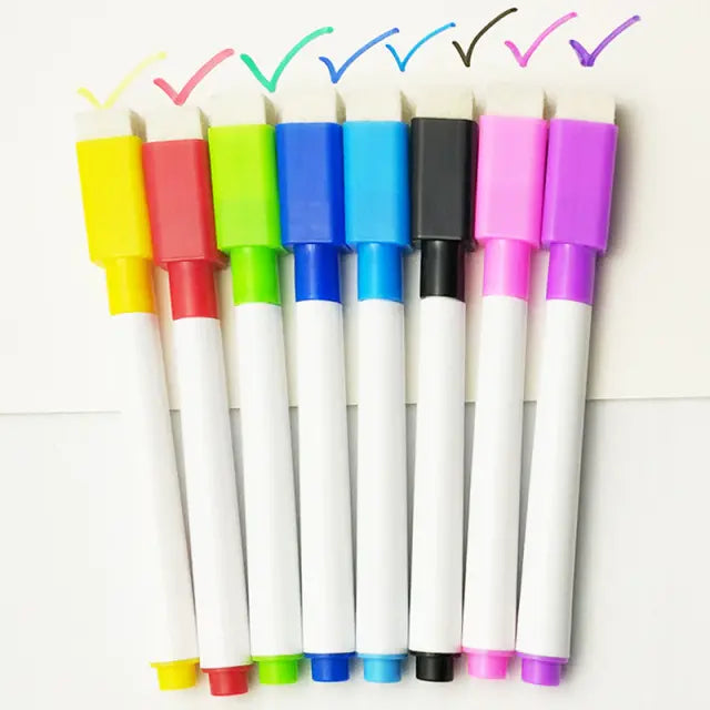 Pack Of 10 Colorful black School classroom Whiteboard Pen Dry White Board Markers Built In Eraser Student children's drawing pen