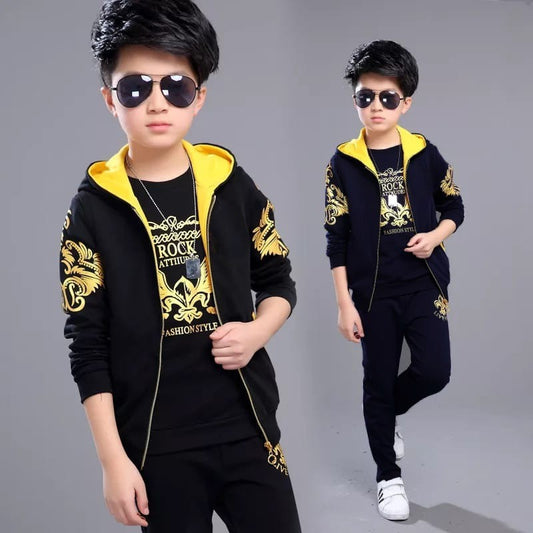 3PC ZIPPER TRACKSUITE(FLEECE) HOODIE + SWEAT SHIRT + TROUSER  Colors: Black  ,size ;11 -12 years