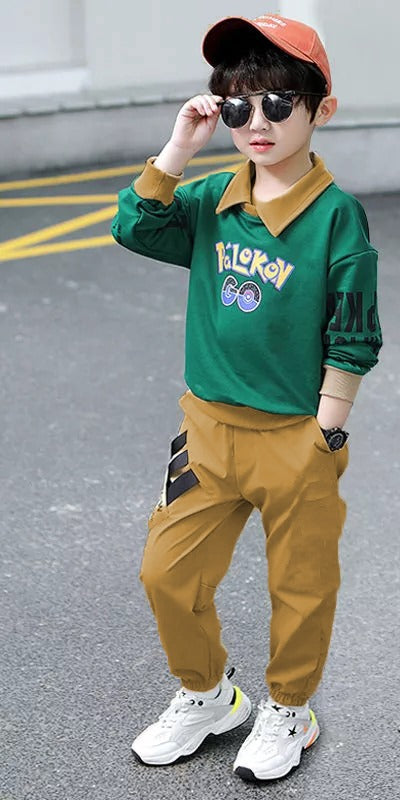 POKEMON PRINT CASUAL STYLE SWEAT SHIRT + TROUSER Colors: GREEN,size ; 4 year